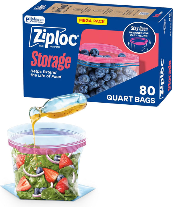 Quart Food Storage Bags, Stand-Up Bottom, 80 Count