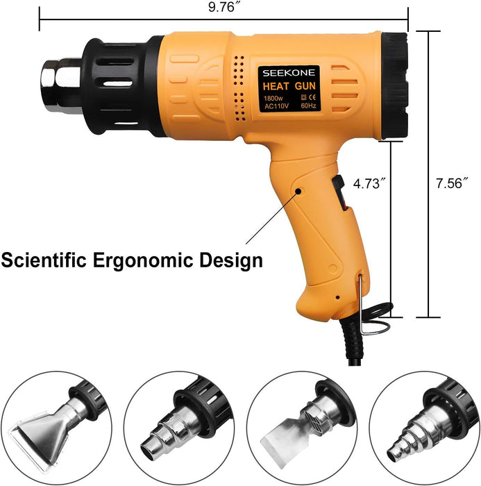 1800W Heat Gun Variable Temp 122℉-1202℉ for Crafts, Shrink Wrap