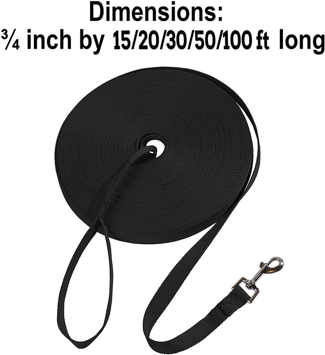 Dog/Puppy Obedience Recall Training Agility Lead - 15ft 20ft 30ft 50ft 100ft Training Leash - Great for Play, Camping, or Backyard - Black 20ft