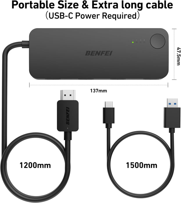 HDMI Switch 4 in 1 Out 4K@60Hz, 2K@144Hz, HDCP 2.3 【with Adaptive Equalization Support 10M HDMI Transmit】 Compatible for PS5/4, Xbox, Roku, FireStick, Switch