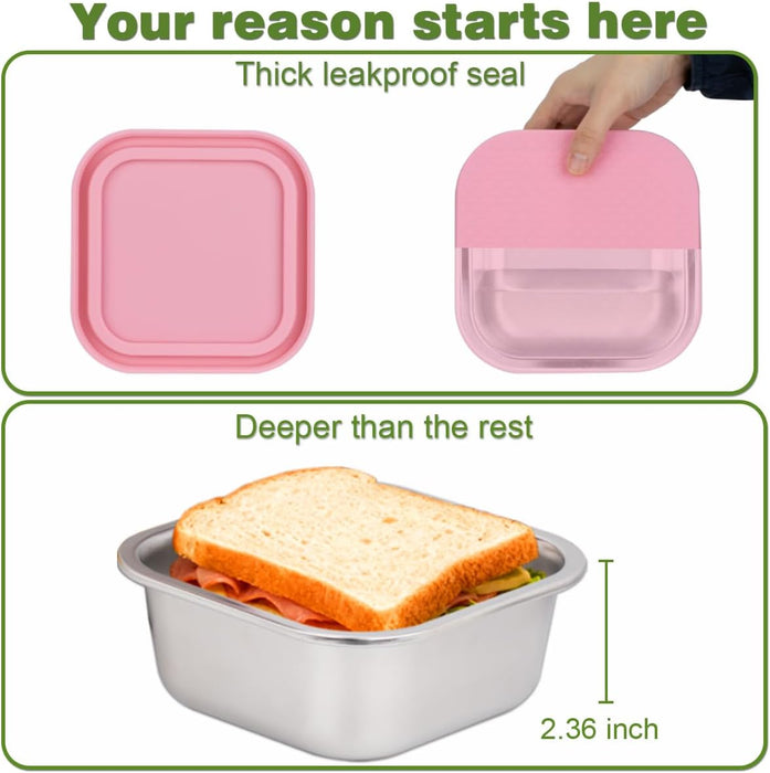 4 Pack Stainless Steel Sandwich Containers & Box, 30oz Metal Food Storage