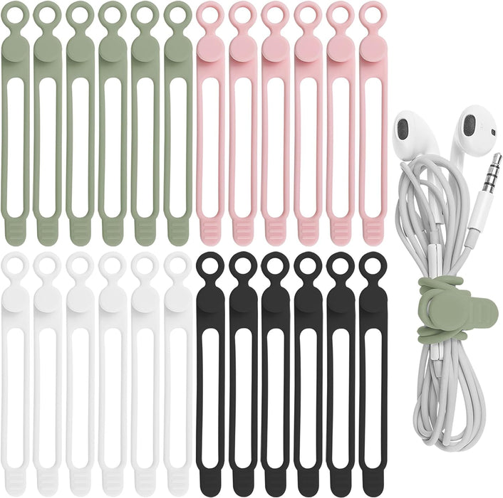24Pcs Silicone Cable Ties, Cord Organizer Cable Management-Multi