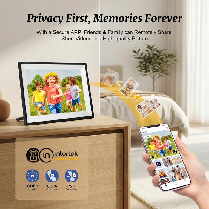 Digital Picture Frame 10.1 Inch Digital Photo Frame 32GB Storage, WiFi Picture Frame with1280x800 IPS Touch Screen, Auto-Rotate Photo Frame Share Your Photos and Videos via AiMOR App, Black