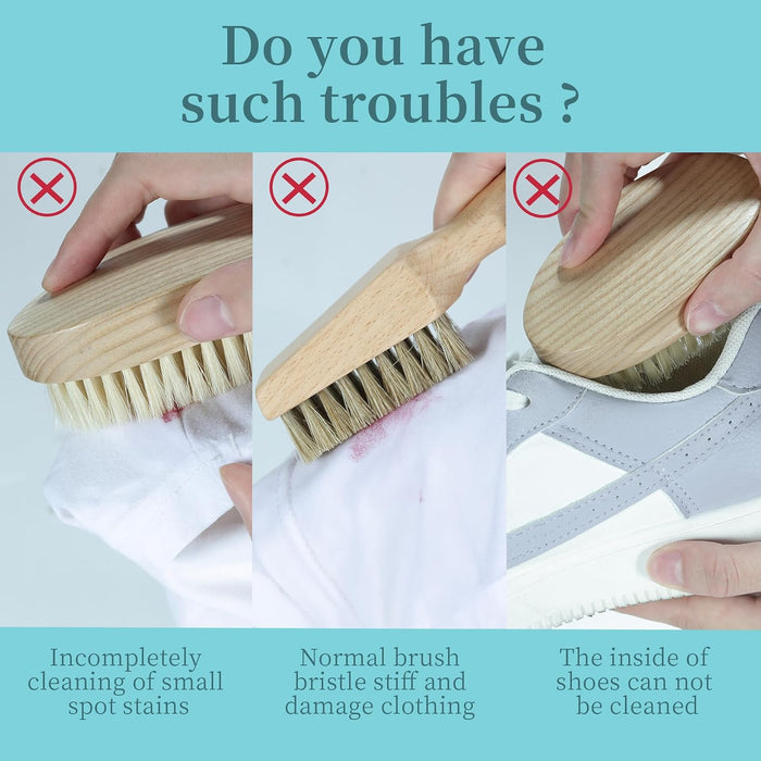 Laundry Stain Brush, Natural Soft Boar Bristles, Removes Tough Stains from Delicate Fabrics Like Knits, Cotton, and Line