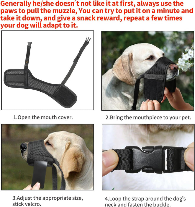 Dog Muzzle,Soft Nylon Muzzle Anti Biting Barking Chewing,Air Mesh Breathable Drinkable Adjustable Loop Pets Muzzle for Small Medium Large Dogs 4 Colors 4 Sizes (Black, L)