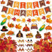 Thanksgiving Decorations Set, GIVE THANKS Banner and Garland, Hanging Swirls, Turkey Glasses and Maple Leaf for Indoor H