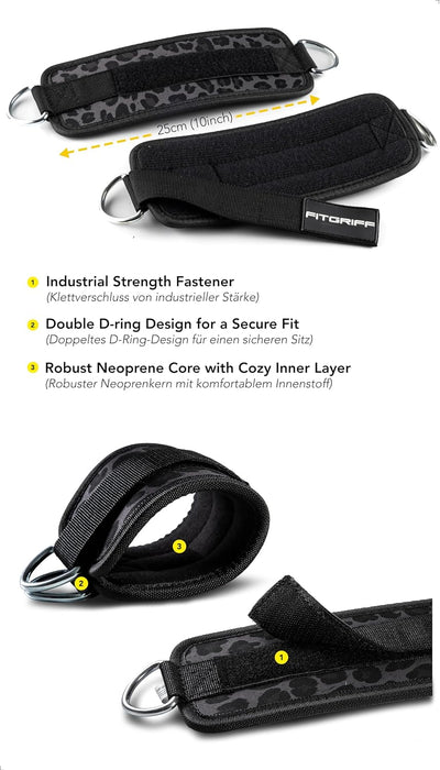 ® Ankle Straps V1 for Cable Machine (2 Pieces) - Gym Workout Equipment - Leg Pulley Attachment, Kickback Straps