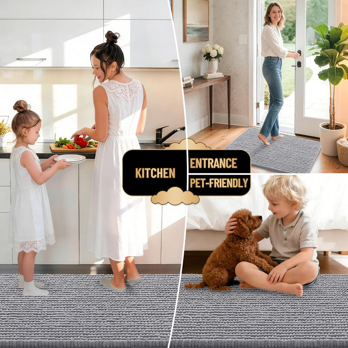 Thick Chenille Bathroom Rugs 30x20, Soft Absorbent Bath Mat, Grey