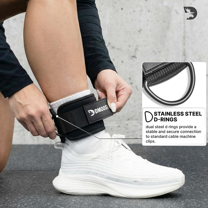 DMoose Ankle Strap for Cable Machine - One Size Fit with Premium Padding, Workout Kickback Ankle Cuffs, Ankle Bands for 
