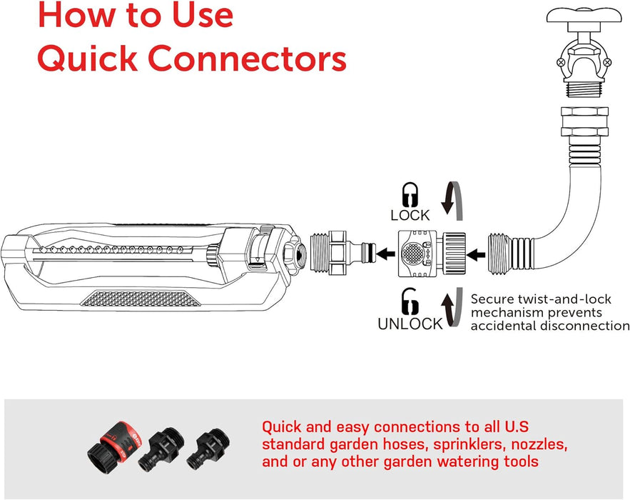 96213 Weighted Essential Oscillating Sprinkler | Covers Up to 3,600 sq. ft., 16 Precision Nozzles, Adjustable Range, Turbo Drive Motor, Quick Connect Bundle, Stainless Steel Filters, Black
