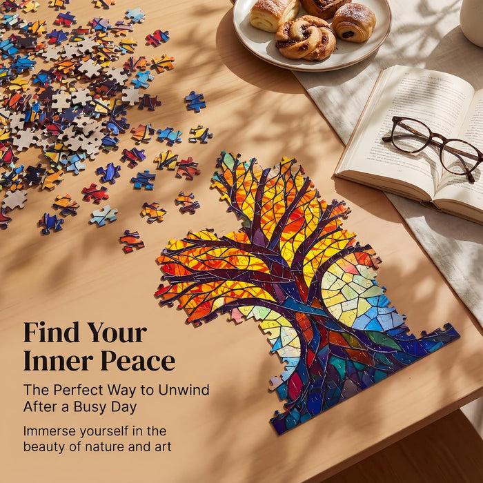® 1000 Pieces Stained Glass Jigsaw Puzzle, Beautiful Tree of Life Art Puzzles for Adults, Unique Fun Impossible Hard Difficult Challenging Pretty Puzzles, Colorful Mosaic Nature Puzzle