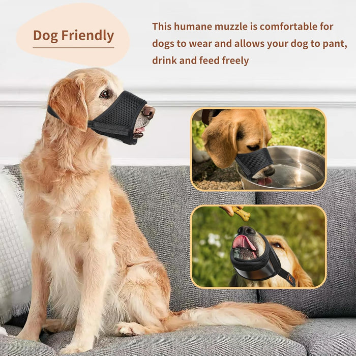 Dog Muzzle,Soft Nylon Muzzle Anti Biting Barking Chewing,Air Mesh Breathable Drinkable Adjustable Loop Pets Muzzle for Small Medium Large Dogs 4 Colors 4 Sizes (Black, L)