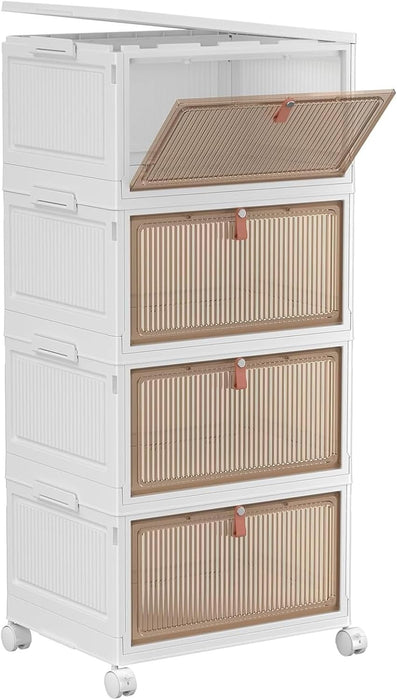 4 Tier Plastic Storage Bins with Lid 32QT, Stackable Storage Bins
