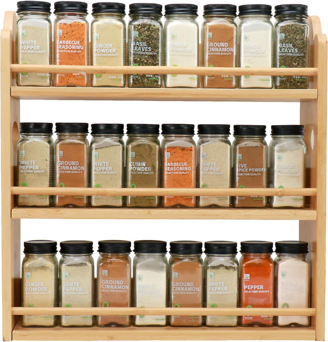 3-Tier Bamboo Spice Rack, Wall Mount & Countertop Spice Organizer