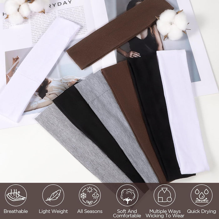 Headbands for Women, 8pcs Stretchy Non Slip Soft Cotton Cloth Hair Bands for Sports, Workout, Yoga and Running