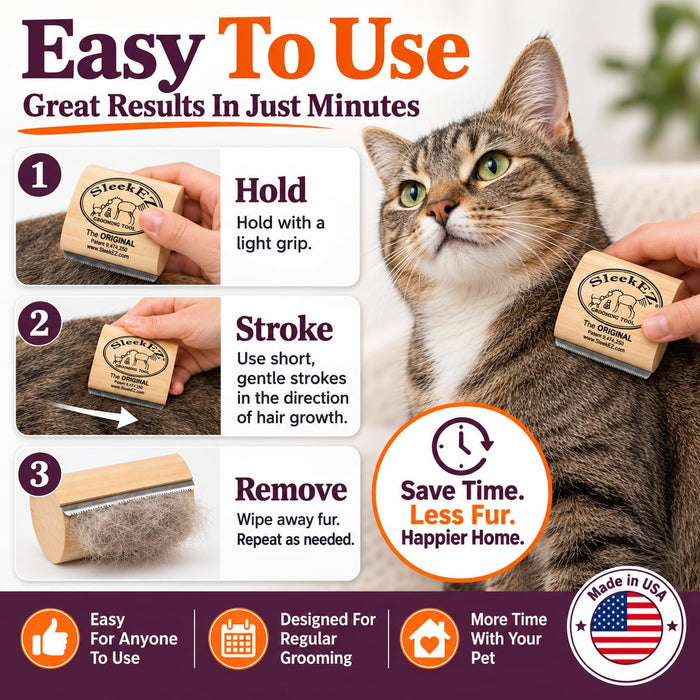 Cat Brush for Shedding - Deshedding Brush for Cats - Patented Grooming Tool for Removing Loose Fur, Undercoat & Hair - Made in USA - Works on Short, Medium & Long Coats
