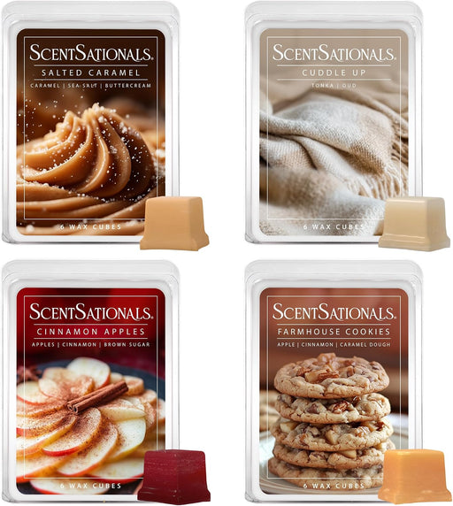 Fall Wax Melts Home Sweet Home 4pk – Long Lasting, Strong Scent Melts for Warmers, Includes Cuddle Up, Cinnamon Apples, 
