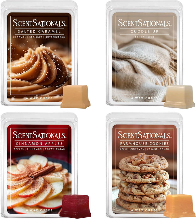 Fall Wax Melts Home Sweet Home 4pk – Long Lasting, Strong Scent Melts for Warmers, Includes Cuddle Up, Cinnamon Apples, 