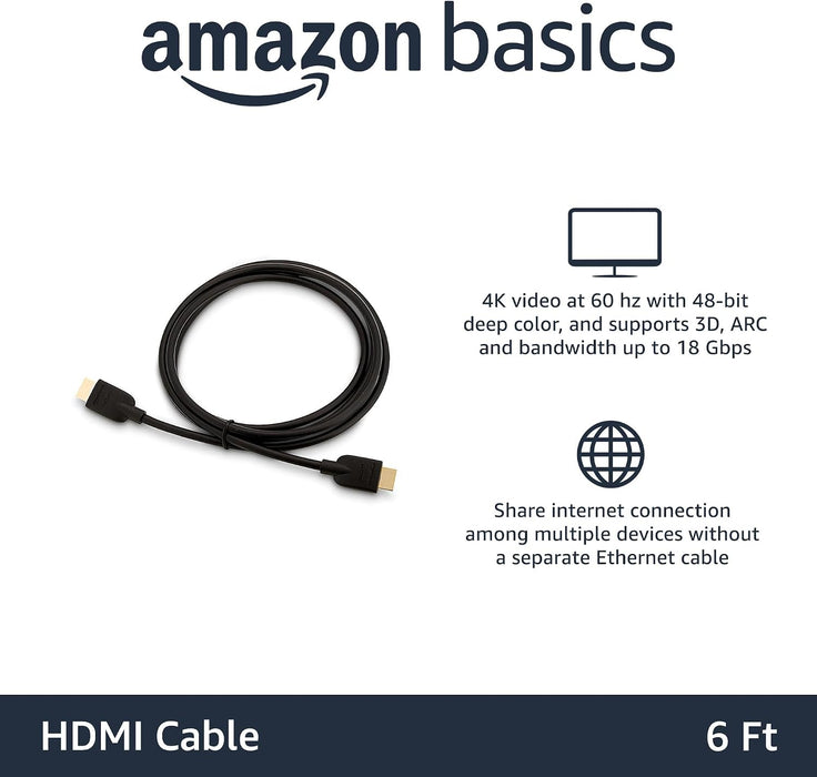 HDMI Cable, 3-Pack, 6 ft, High-Speed 4K@60Hz HDMI 2.0 Cord, 18Gbps, 2160p, 48 bit, Compatible with TV/PS5/Xbox/Roku/Blu-ray, Ethernet Ready, Black