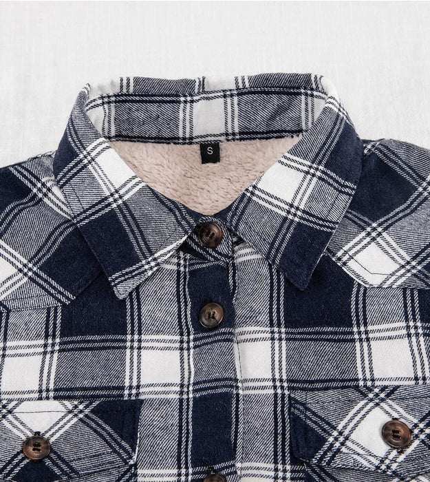 Womens Sherpa Lined Flannel Jacket with Hand Pockets