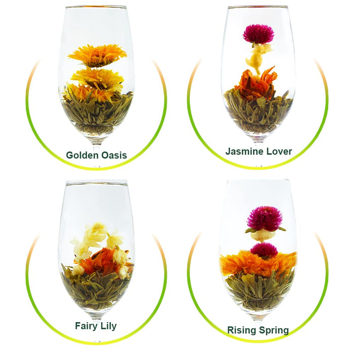 Blooming Tea Flowers - 12pcs Individually Sealed Flowering Balls - Hand-Tied Natural Green Tea Leaves & Edible Flowers -