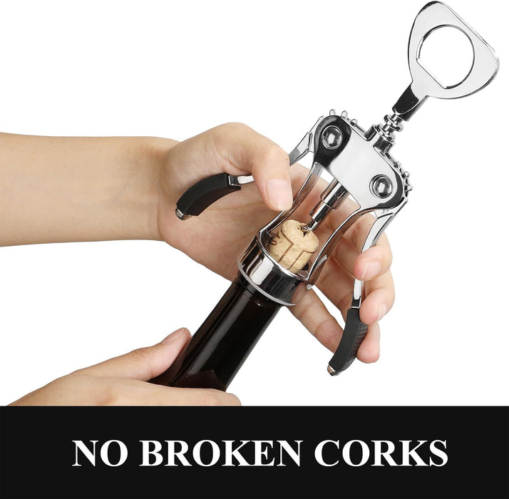 Wine Opener, Heavy-Duty Zinc Alloy Wing Corkscrew, Premium Beer Bottle Opener, Multifunctional Wine Accessories with Erg