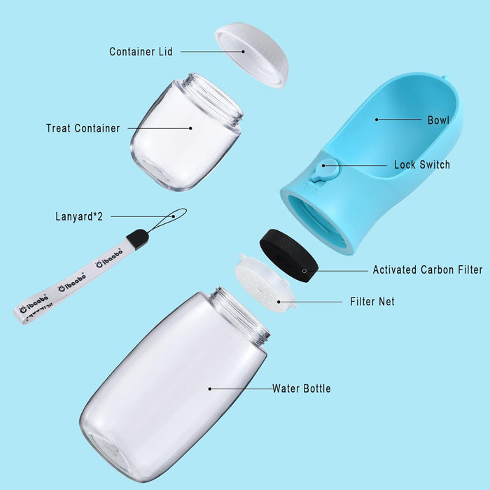 Dog Water Bottle Portable with Food Container & Filter for Travel