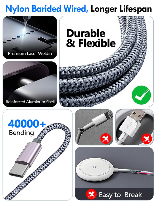 2Pack Travel Essentials for Apple Watch Charger,3-in-2 Multi Charging Cable