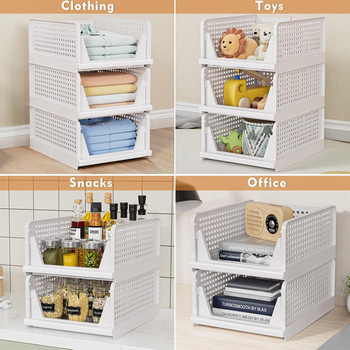 5 Pack Stackable Closet Storage Basket - Stackable Storage Bins