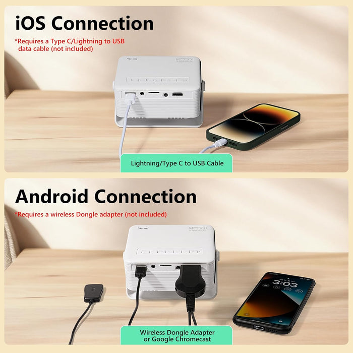 Y3 Mini Projector, Ultra-Compact 317g, 360° Stand, Auto Keystone
