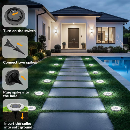 Solar Lights Outdoor Waterproof, Cold White, 12 Pack Ground Lights