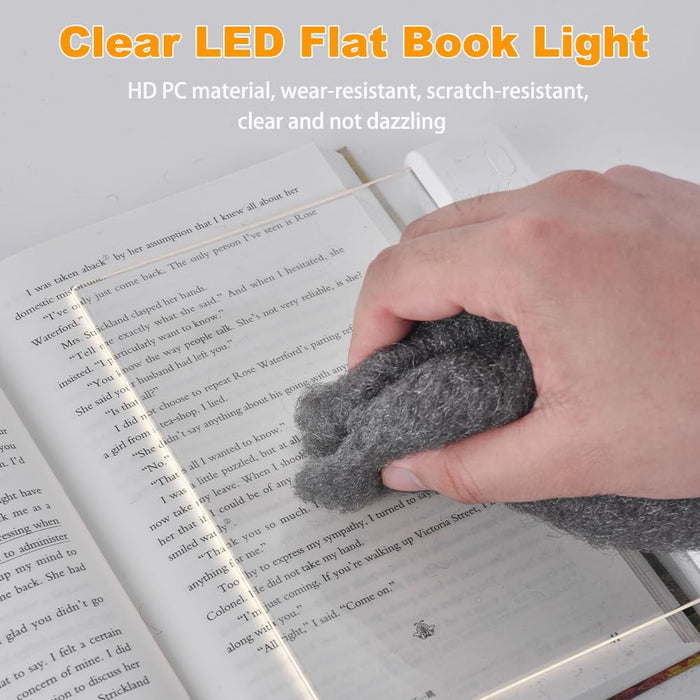 Flat Book Light, Rechargeable LED Reading Light for Reading in Bed at Night