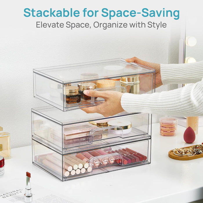 Clear Stackable Storage Drawers, 2 Pack Wide Plastic Organizers