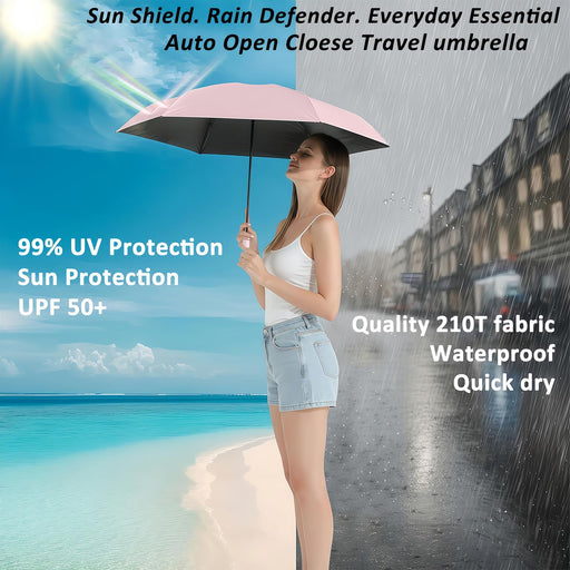 Small UV Protection Travel Umbrella Compact for Rain and Sun UPF 50+ Windproof Portable 42 inch Umbrella for Women and M