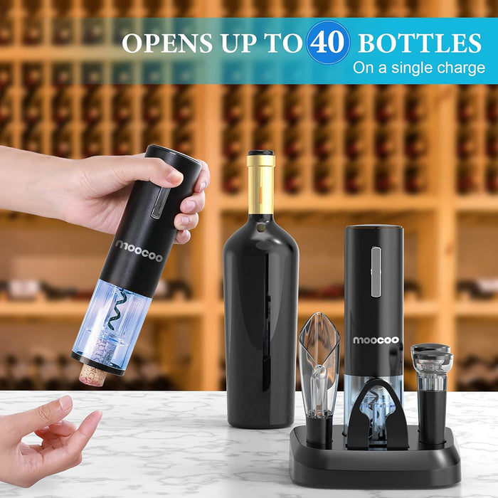 Electric Wine Opener with Charging Base, Cordless Electric Wine Bottle Opener with 2-in-1 Aerator &Pourer, Foil Cutter, 