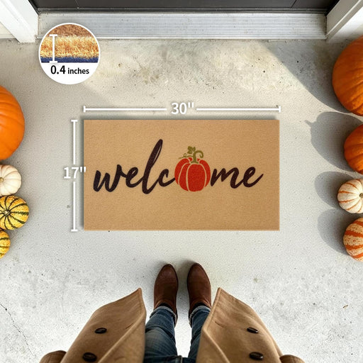 Fall Door Mat, Non Slip Front Porch Pumpkin Welcome Mat 17"x30"