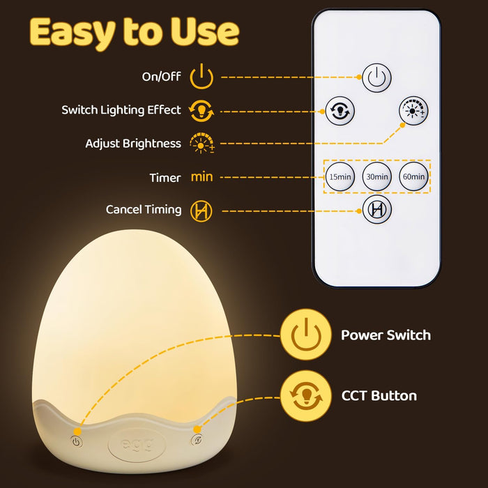 Egg Light for Nursery,10 Colors&Stepless Dimming Baby Night Light