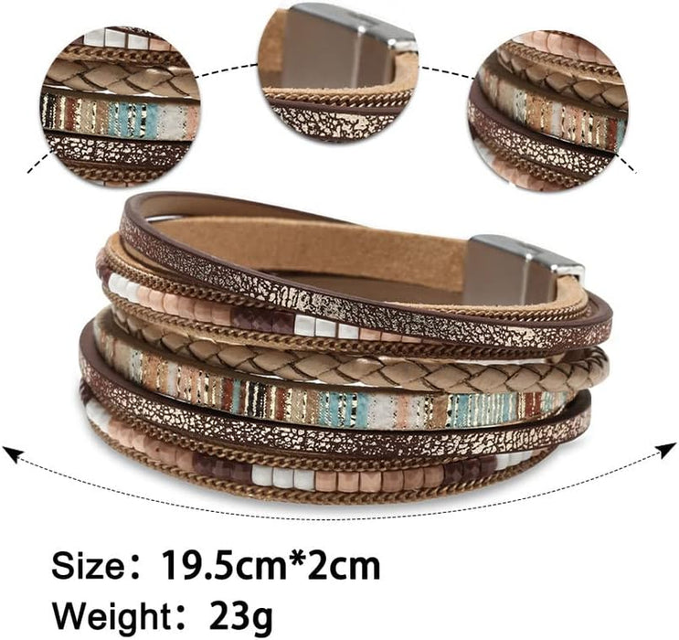 Leather Wrap Bracelets for Women, Boho Western Stacked Jewelry
