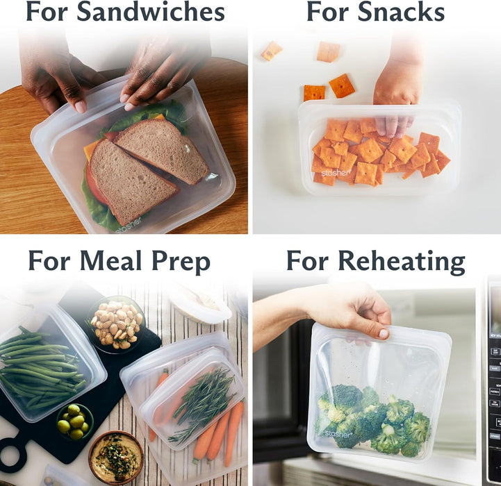 Premium Reusable Silicone Food Storage Bags, 4-Pack, Clear