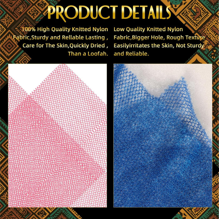 3 Pack African Net Sponge, African Exfoliating Net Bath Sponge Long Net Bath Sponge Exfoliating Shower Body Scrubber Back Scrubber Skin Smoother,Great for Daily Use (Pink,Yellow,Purple)
