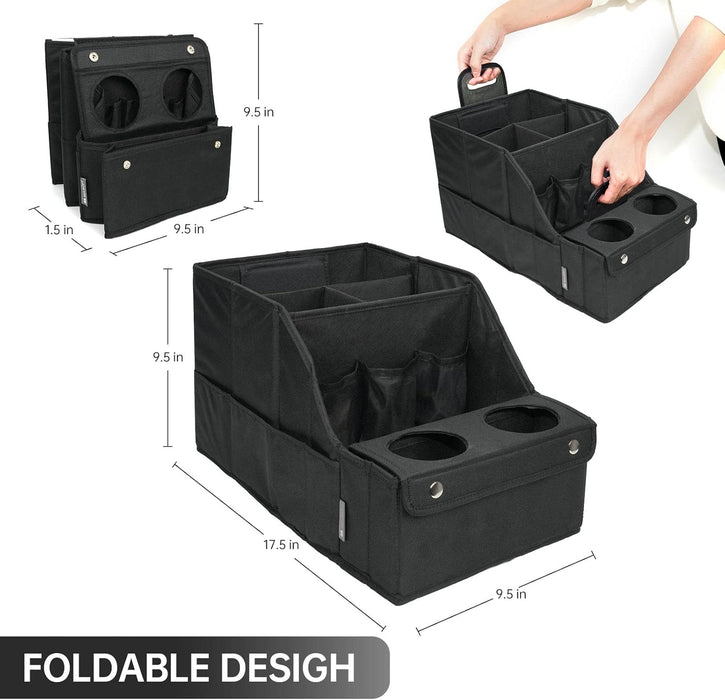Car Backseat Organizer with 11 Compartments & 2 Cup Holders, Black
