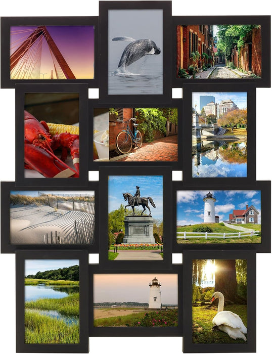 Collage Picture Frame 18x23 Inch Black - Holds 12 Photos in 4x6 and 6x4 Formats - Wall Display for Home Decor, Horizontal or Vertical Hanging