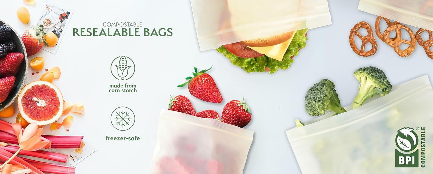 100% Compostable Food Storage Bags, Sandwich Size 150 Pack, Eco-Friendly Freezer Bags, Resealable, Heavy-Duty, Reusable, Leak Resistant, Off-White, Food Grade by