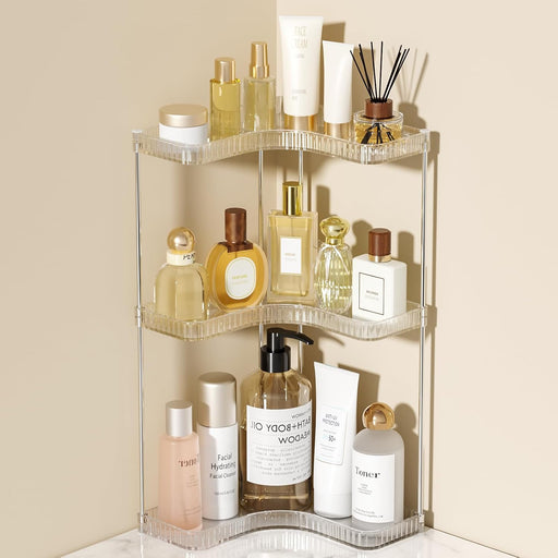 Corner Makeup Counter Organizers, 3-Tier Bathroom Corner Shelf, Clear