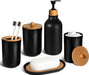 Black Bathroom Accessories Set 5 Pcs, Matte Black Bathroom Accessories, Plastic Soap Dispenser and Toothbrush Holder Set