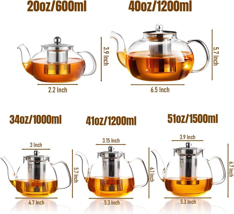 Tea Pot for Stove, 20 oz Stovetop Clear Glass Teapot with Infuser