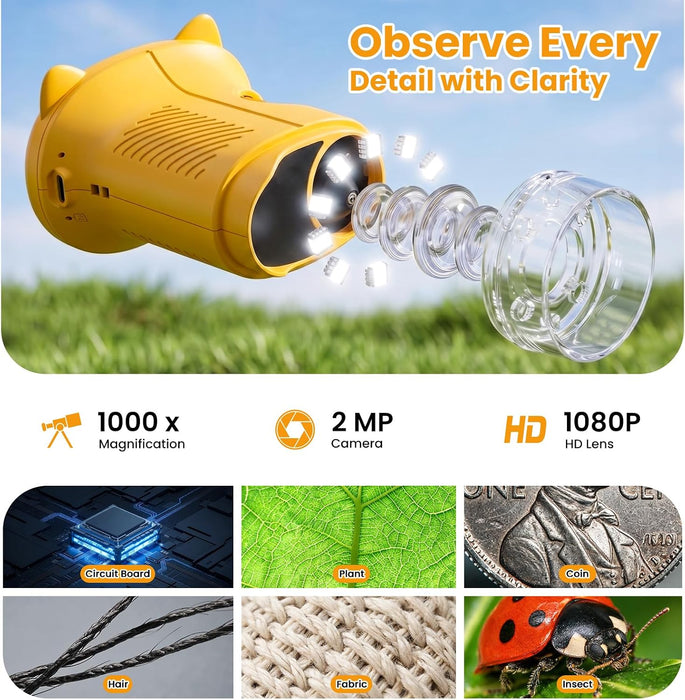 Kids Microscope Handheld, Digital 1000X, 2.4" HD Screen