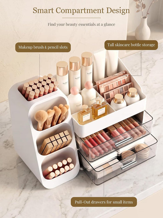 Large Makeup Organizer for Vanity Countertop, White