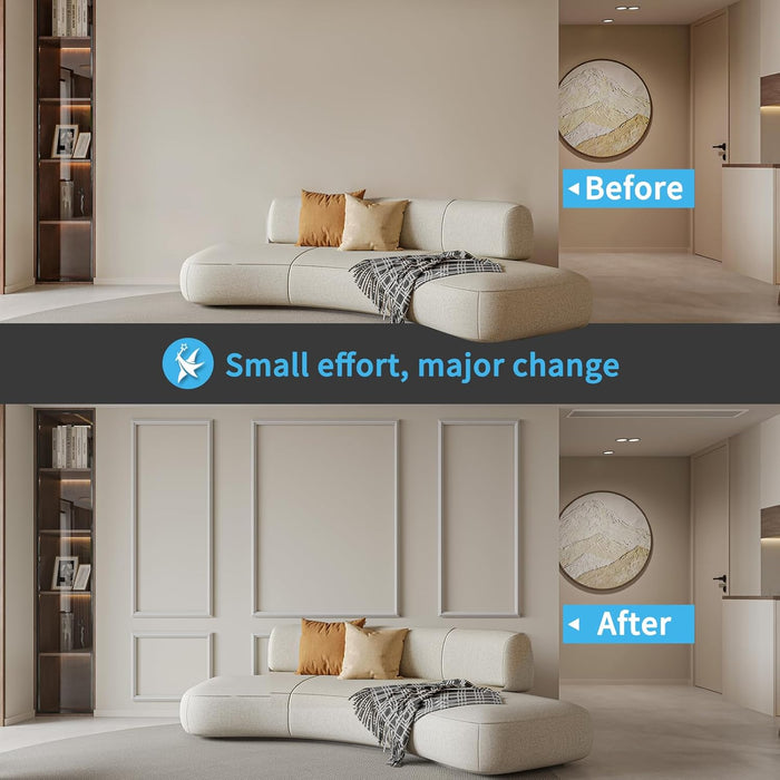 Pre-Cut Wall Molding Set, Ready-to-Assemble Panels, 3 Top 3 Bottom