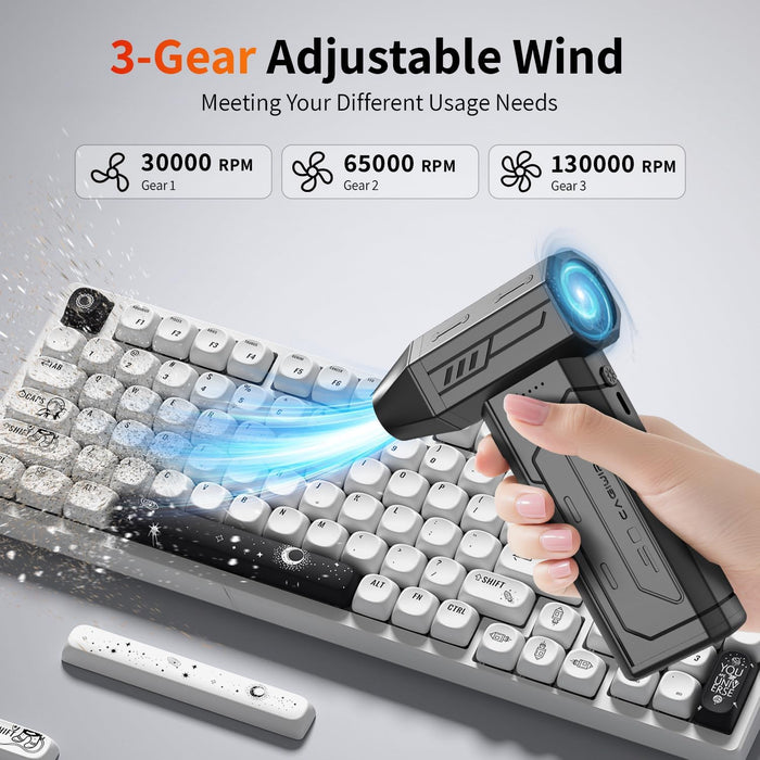 Compressed Air Duster,130000RPM Super Power Cordless Air Duster,Rechargeable Brushless Blower,3 Gear Adjustable Blower w